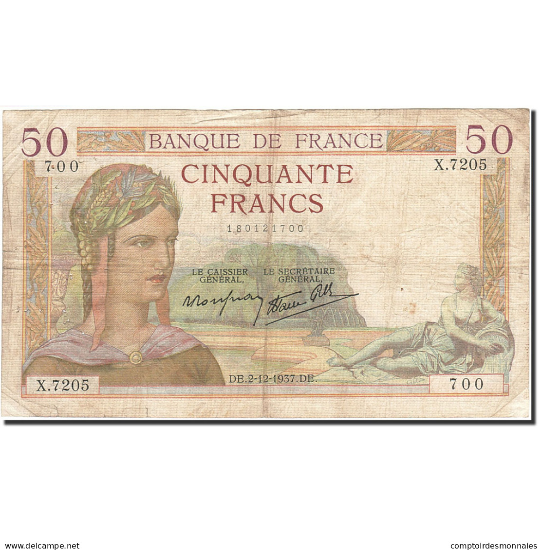 Billet, France, 50 Francs, 1933, 1937-12-02, TB, Fayette:18.5, KM:85b - 50 F 1934-1940 ''Cérès''