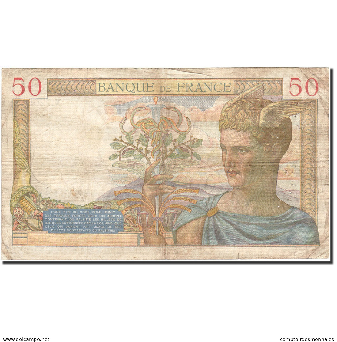 Billet, France, 50 Francs, 1933, 1937-12-02, TB, Fayette:18.5, KM:85b - 50 F 1934-1940 ''Cérès''