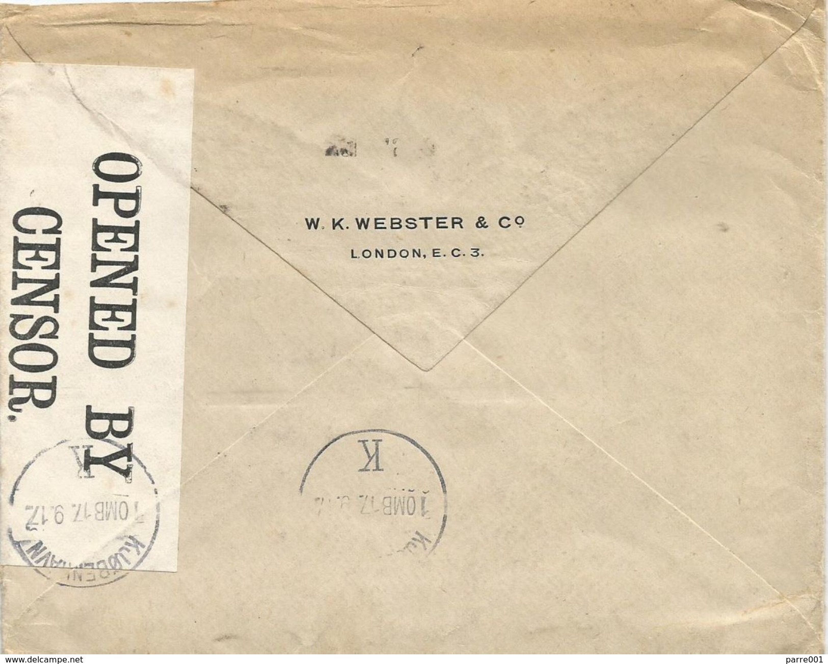UK 1917 London Perfin 'W&C' Webster & Co Censored Cover To Copenhagen Denmark - Perfins
