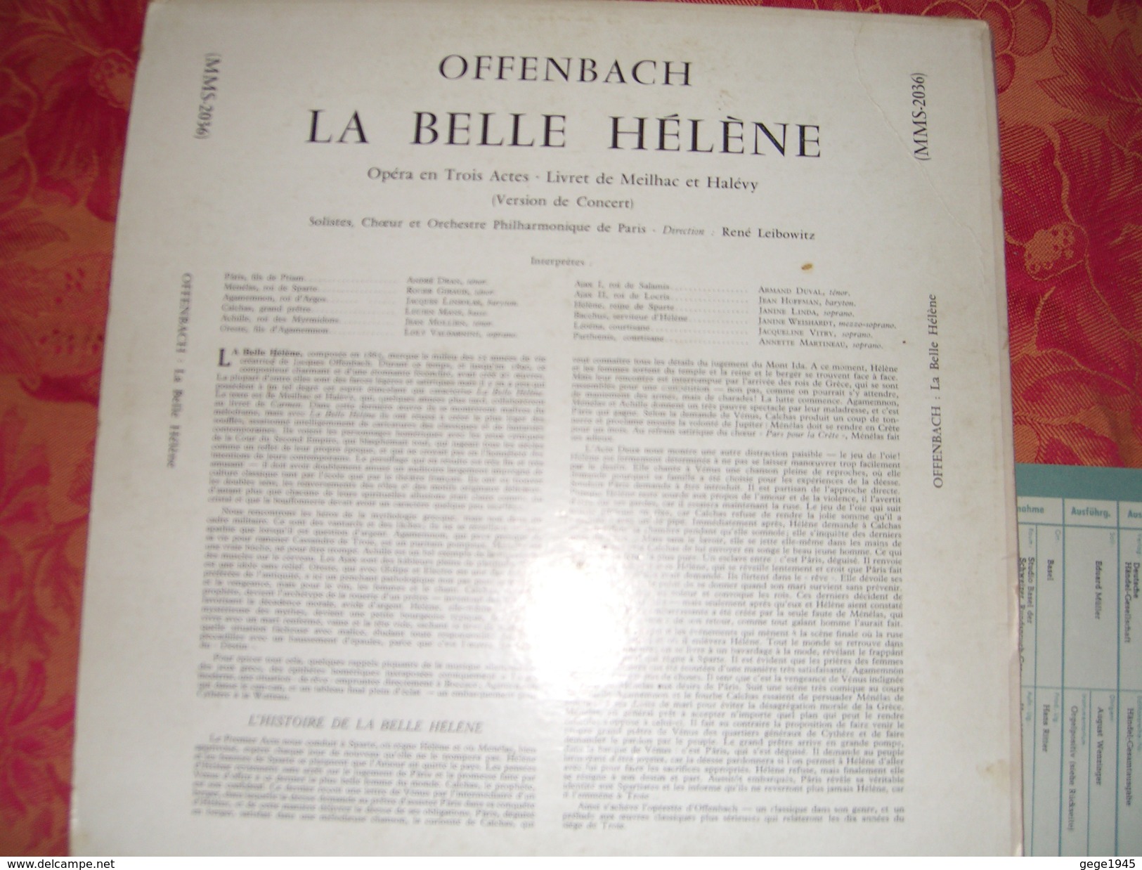 33 T   Offenbach  "  La Belle Hélène  "  Solistes Et Choeur Philarmoniques De Paris  Avec   René  Leibowitz - Opera