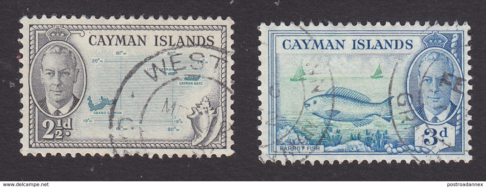 Cayman Islands, Scott #127-128, Used, George VI And Scene Of Cayman Islands, Issued 1950 - Cayman Islands