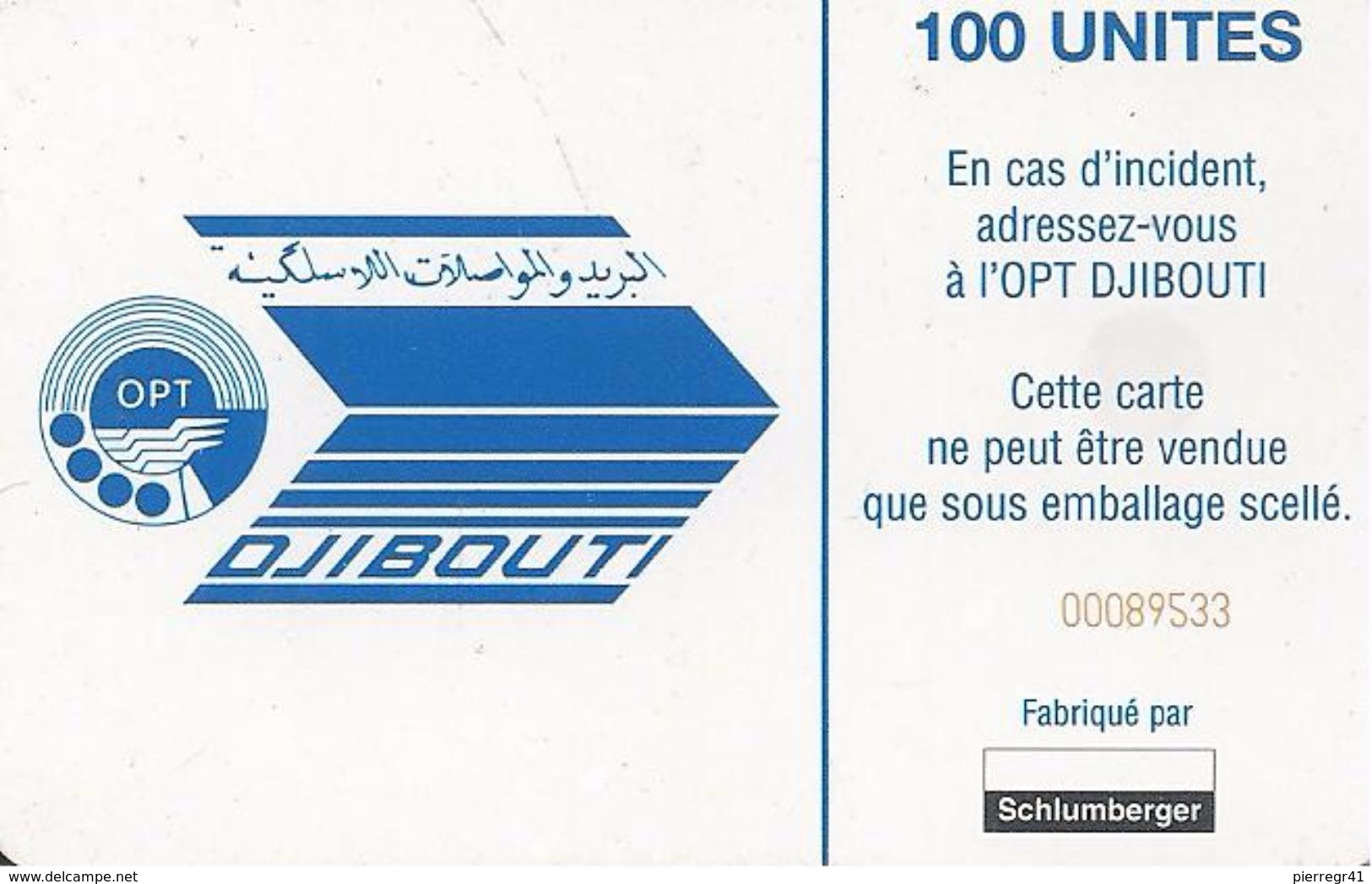 CARTE-PUCE-SCHLUM--OPT-DJIBOUTI-1 00U--SC7-SCHLUM-LAC  SALE-V°LOGO  OPT BLEU - Dschibuti