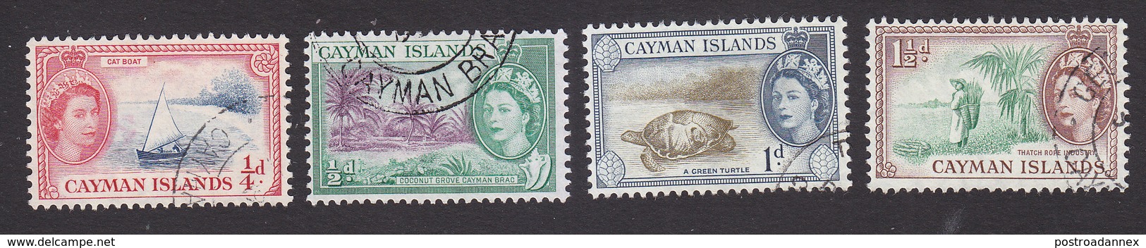 Cayman Islands, Scott #135-138, Used, Elizabeth II And Scene Of Cayman Islands, Issued 1953 - Cayman Islands