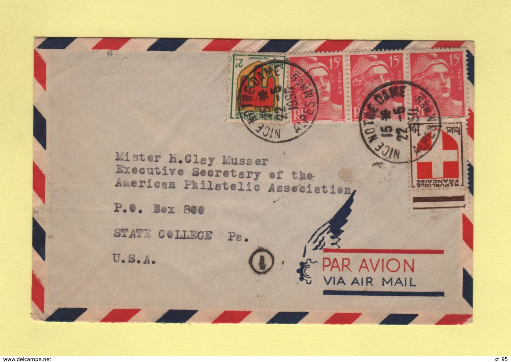 Destination Etats Unis Par Avion - Nice Notre Dame - 22-5-1950 - 1960-.... Lettres & Documents