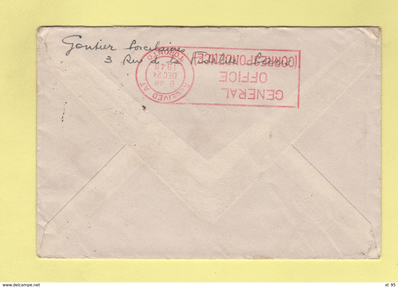 Destination Canada - Par Avion - Paris Aviation Etranger - 20-12-1949 - 1960-.... Lettres & Documents