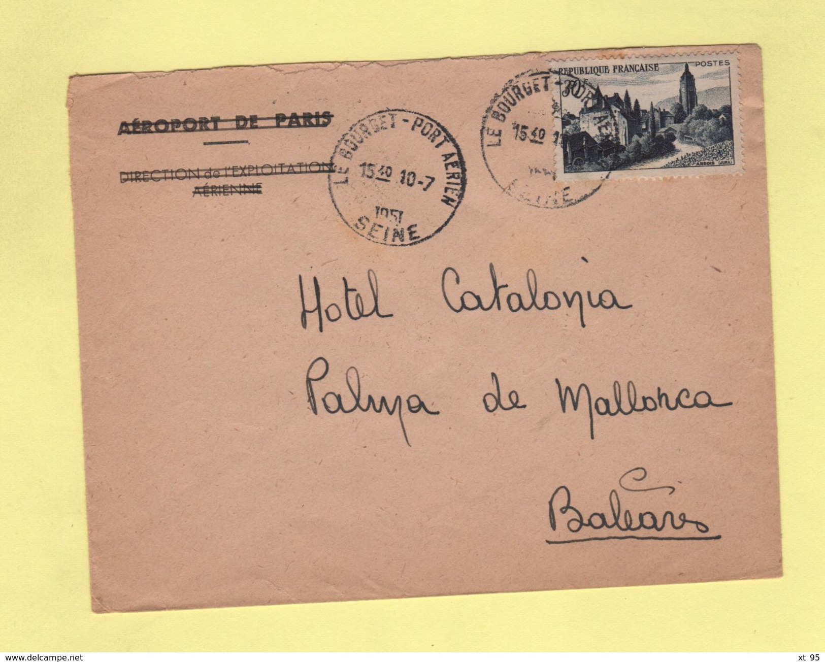 Le Bourget Port Aerien - Destination Baleares - 10-7-1951 - 1960-.... Lettres & Documents