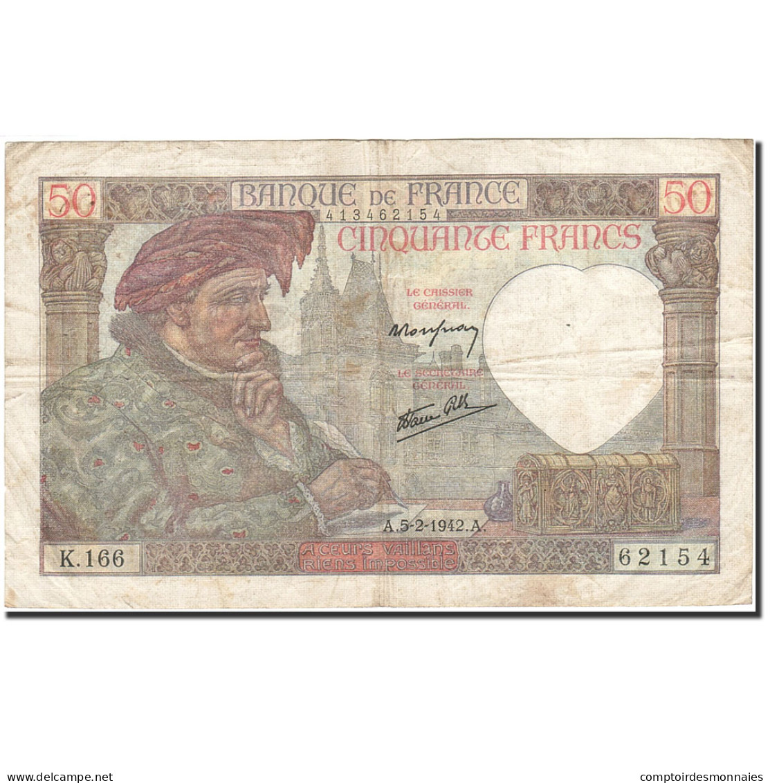 Billet, France, 50 Francs, 1941, 1942-02-05, TB, Fayette:19.19, KM:93 - 50 F 1940-1942 ''Jacques Coeur''