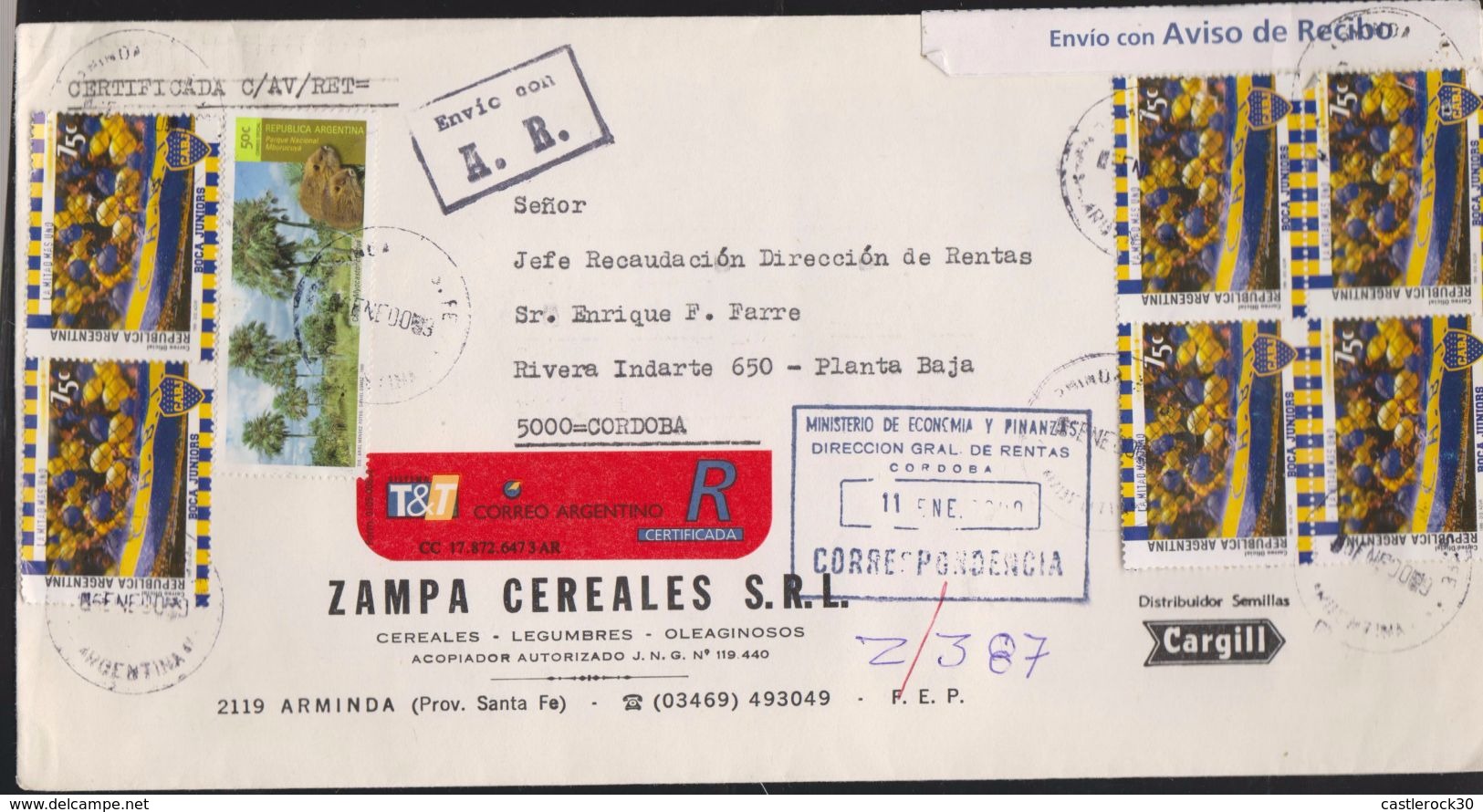 O) 2000 ARGENTINA, SPORT -FOOTBALL- BOCA JUNIORS, NATIONAL PARK MBURUCUYA, HERBIVOROUS MYOCASTOR-NUTIRA, ENVIO CON AVISO - Covers & Documents