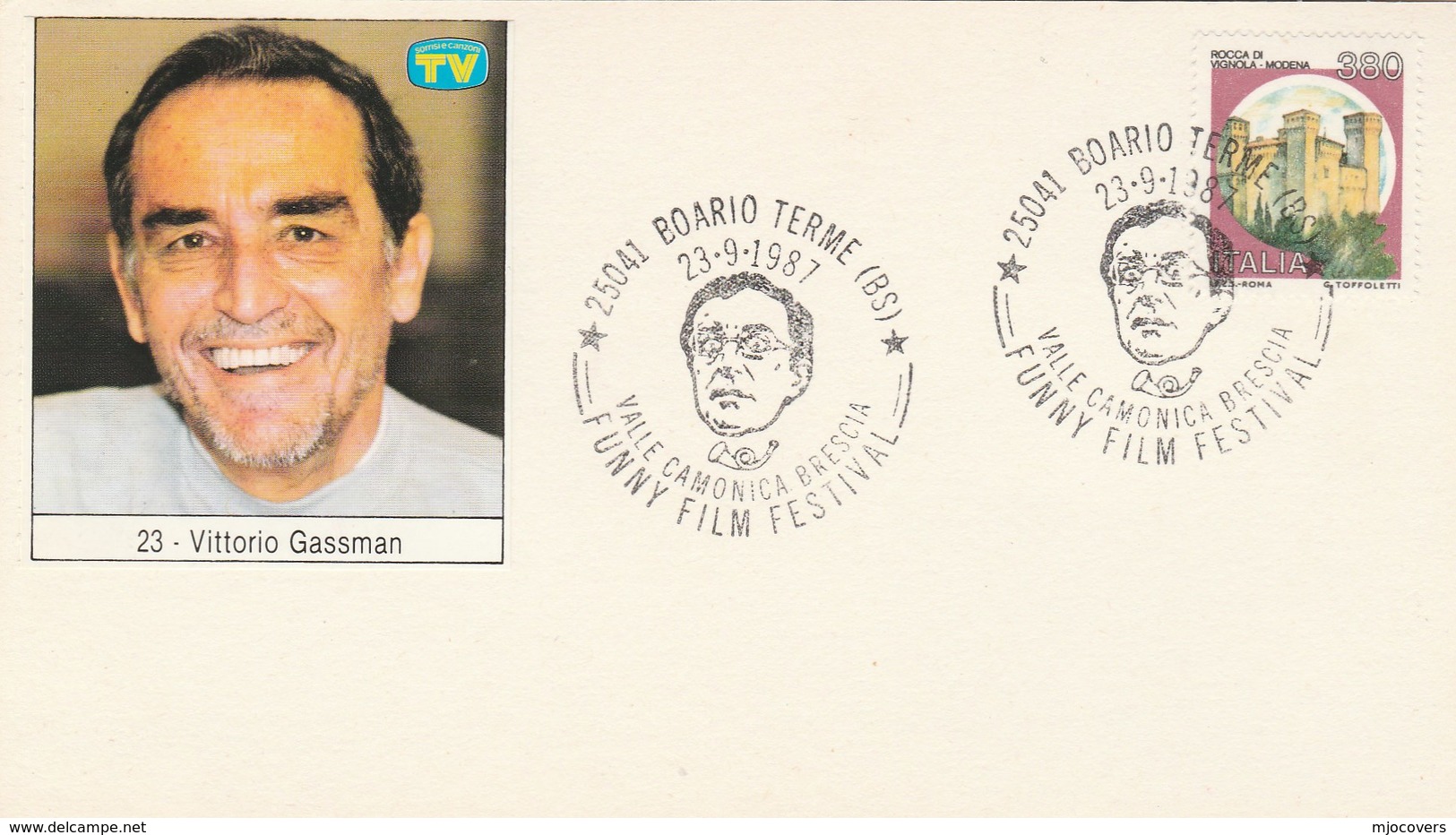 1987 Boario Terme VITTORIO GASSMAN Italy FUNNY FILM  FESTIVAL EVENT COVER Card Cinema  Movie Stamps - 1981-90: Marcofilia