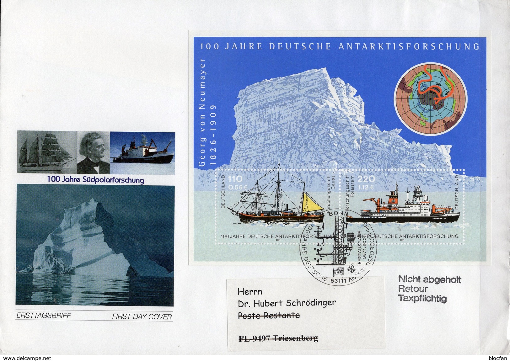 Antarktisforschung 2001 BRD Block 57+FDC 14€ Schiffe Gauß/Polarstern S/s Bloc Ships Sheet M/s Cover Bf BUND Germany - Preservare Le Regioni Polari E Ghiacciai