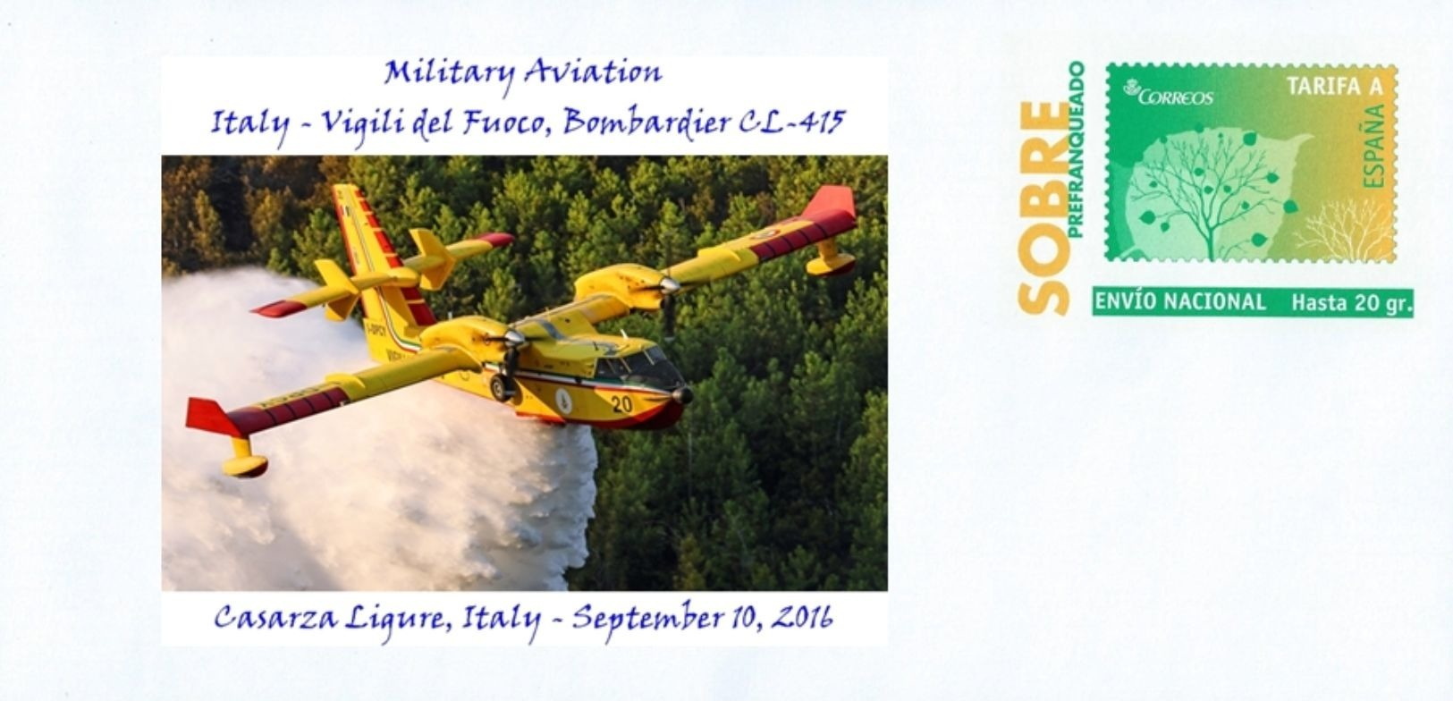 SPAIN, Military Aviation, Italy - Vigili Del Fuoco, Bombardier CL-415 Casarza Ligure, Italy - September 10, 2016 - Aerei