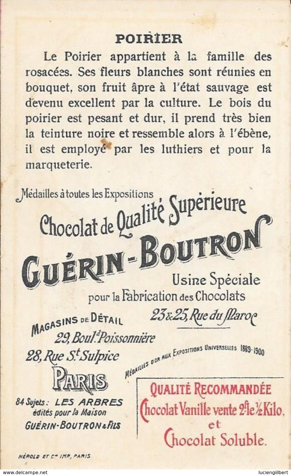 CHROMO CHOCOLAT  GUERIN BOUTRON -   POIRIER   -  PARIS - Guerin Boutron