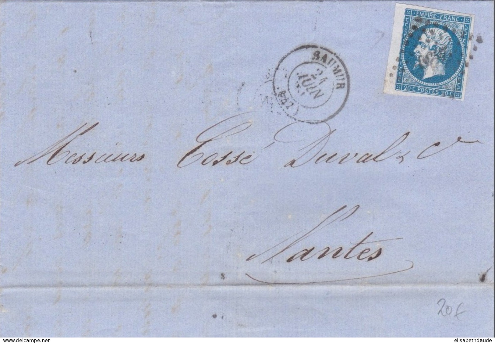 1859 - EMPIRE - BORD DE FEUILLE Sur LETTRE De SAUMUR (MAINE ET LOIRE) Pour NANTES - 1853-1860 Napoleon III