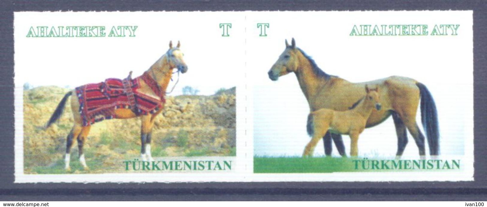 2017. Turkmenistan, Horses, 2v In Strip, Mint/** - Turkménistan