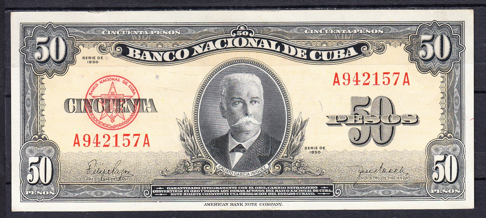 CUBA  1950    50 PESOS. CALIXTO GARCIA IÑIGUEZ   EBC .  B872 - Kuba