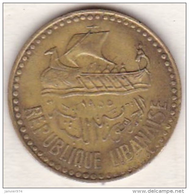 Liban 10 Piastres 1955 Bronze-aluminium , KM# 23 - Líbano