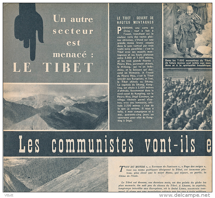 1950 : Document, LE TIBET (4 Pages Illustrées) Monastères, Moine, Col De Jetrin, Lhassa, Le Dalaï Lama, Armée, Le Potala - Non Classés