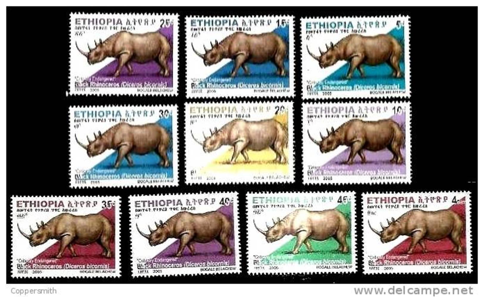 (427) Ethiopia / Ethiopie  Animals / Animaux / Tiere / Dieren / Rhinoceros / Definitives   ** / Mnh  Michel 1818-27 - Äthiopien