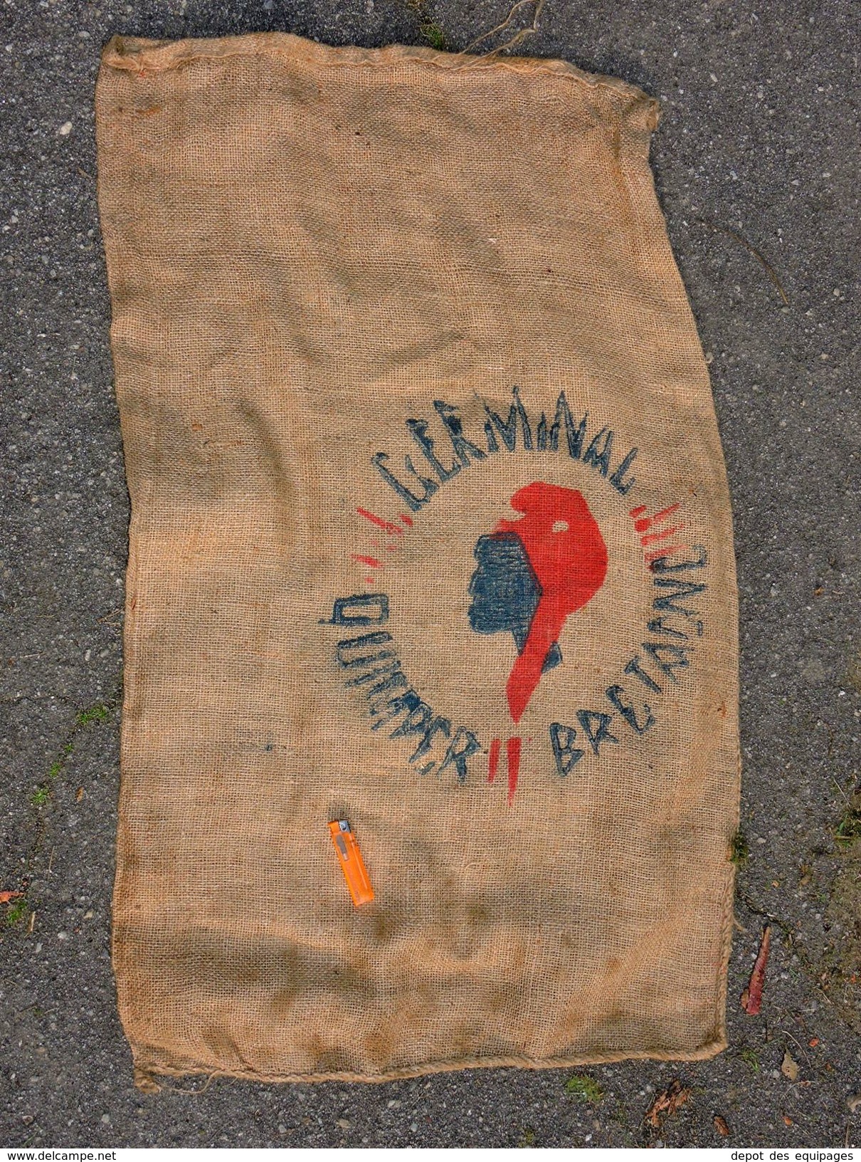 GRAND ANCIEN SAC A PATATES BRETAGNE - QUIMPER - TOILE DE JUTE Ou CHANVRE     - SUPER DECO !!!!!!!!!!!! - Autres & Non Classés