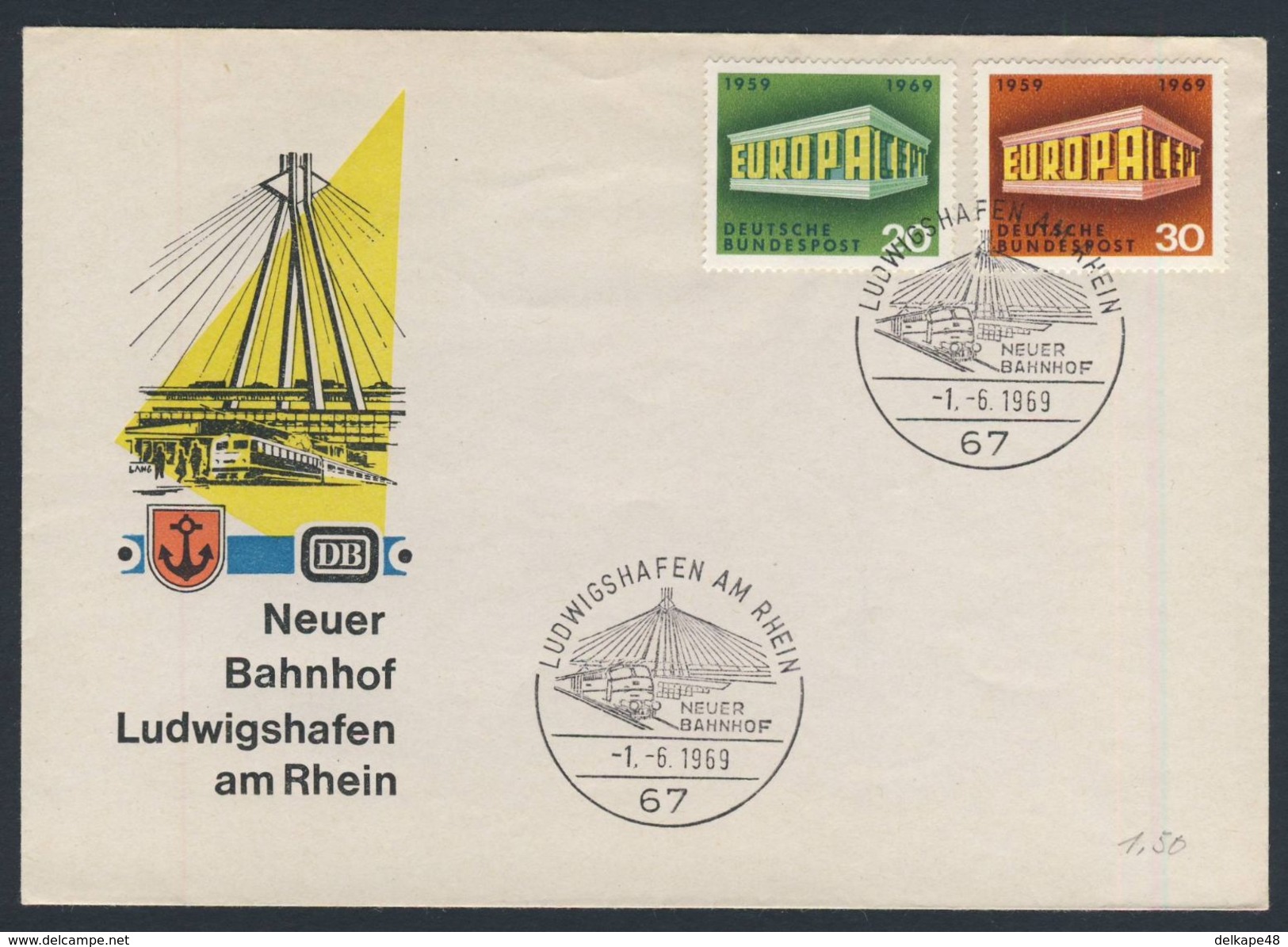Deutschland Germany 1969 Cover / Brief / Lettre - Neuer Bahnhof Ludwigshafen Am Rhein / Railway Station - Eisenbahnen
