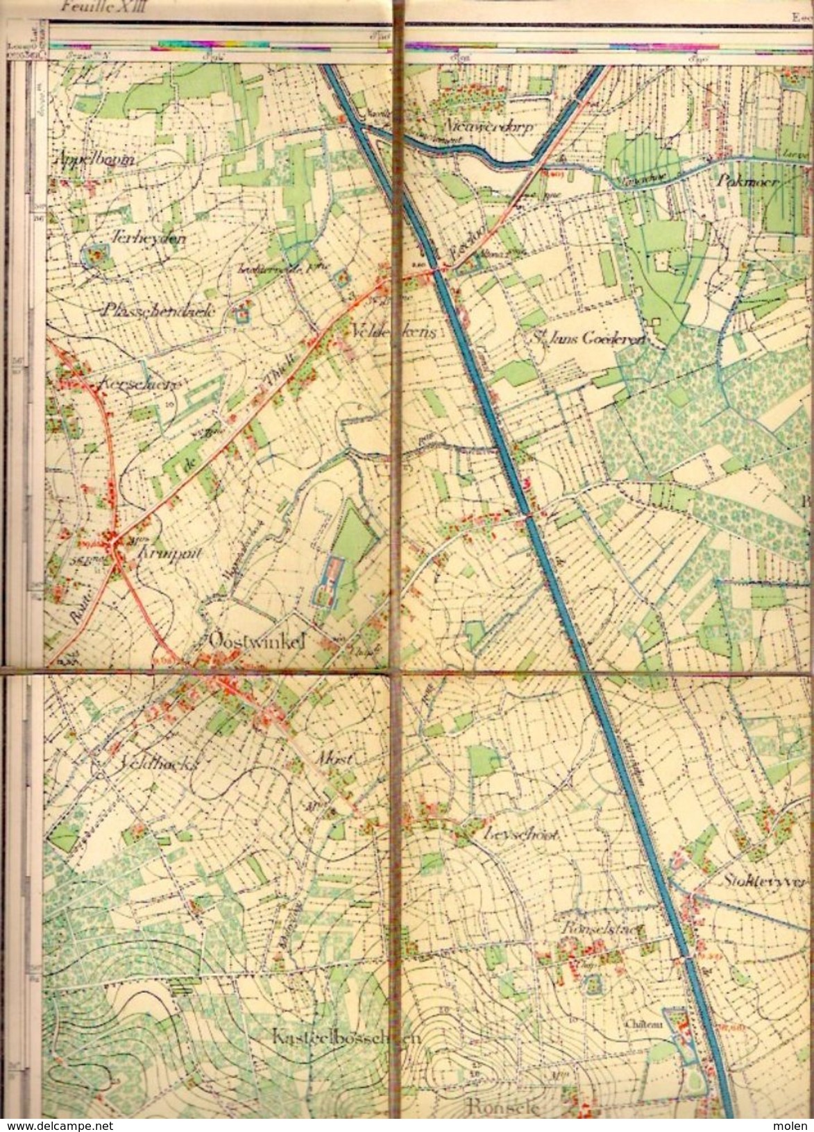 STAFKAART 13/8 Situatie 1862 ZOMERGEM WAARSCHOOT OOSTWINKEL LOVENDEGEM BEKE DURMEN RONSELE HOEKSKEN LEISCHOOT S821 - Zomergem