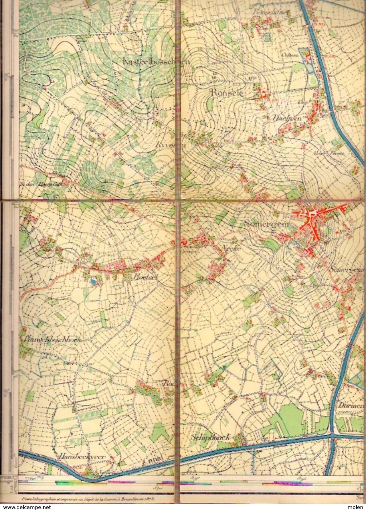 STAFKAART 13/8 Situatie 1862 ZOMERGEM WAARSCHOOT OOSTWINKEL LOVENDEGEM BEKE DURMEN RONSELE HOEKSKEN LEISCHOOT S821 - Zomergem