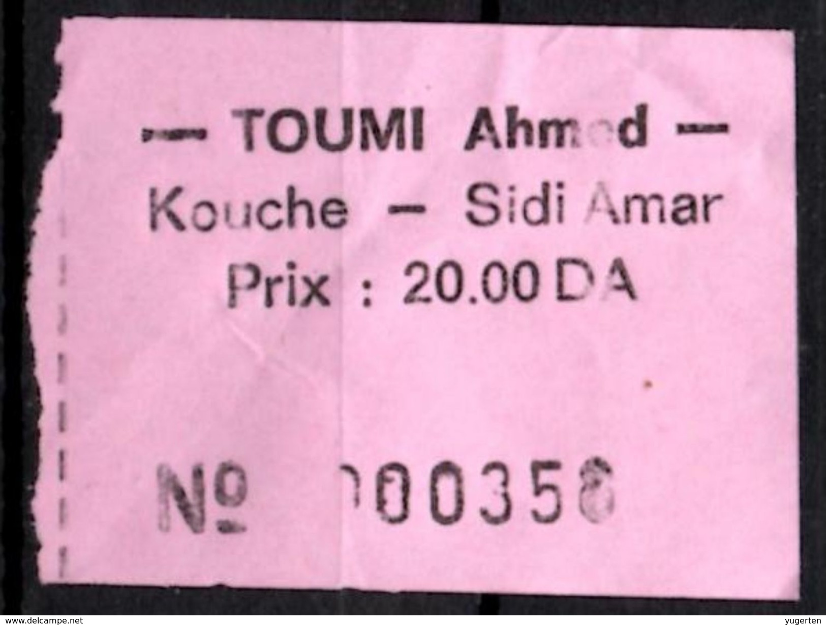 Algeria Ticket Bus Transport Urbain - Annaba Trajet Kouche / Sidi Ammar Billete De Autobús Biglietto Dell'autobus - Wereld