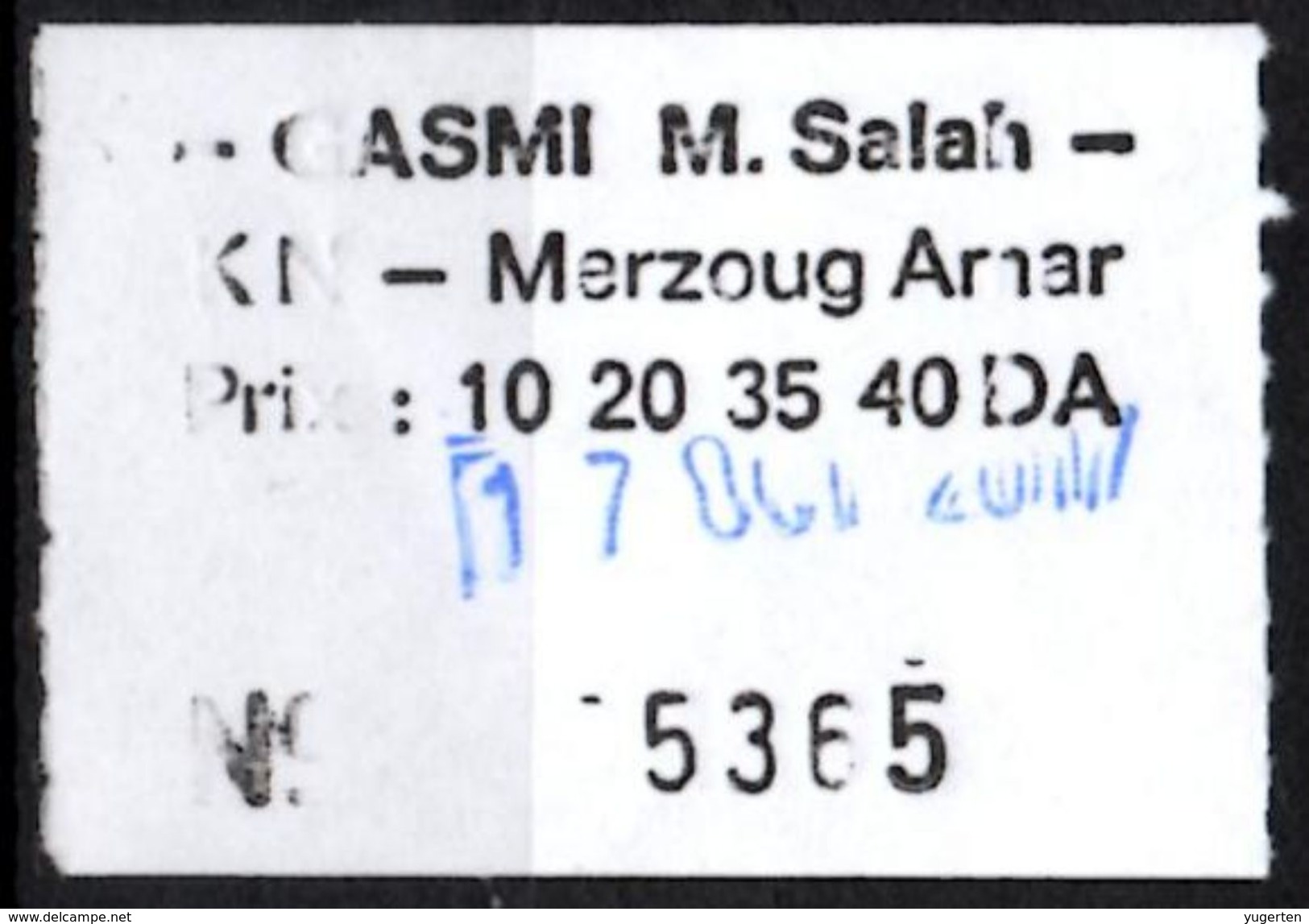 Algeria Ticket Bus Transport Urbain - Annaba Trajet Kouche / Merzoug Amar Billete De Autobús Biglietto Dell'autobus - World