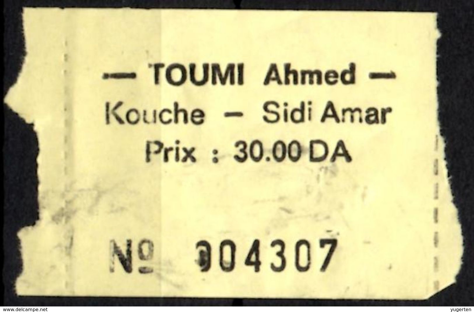 Algeria Ticket Bus Transport Urbain - Annaba Trajet Kouche / Sidi Ammar Billete De Autobús Biglietto Dell'autobus - Mondo