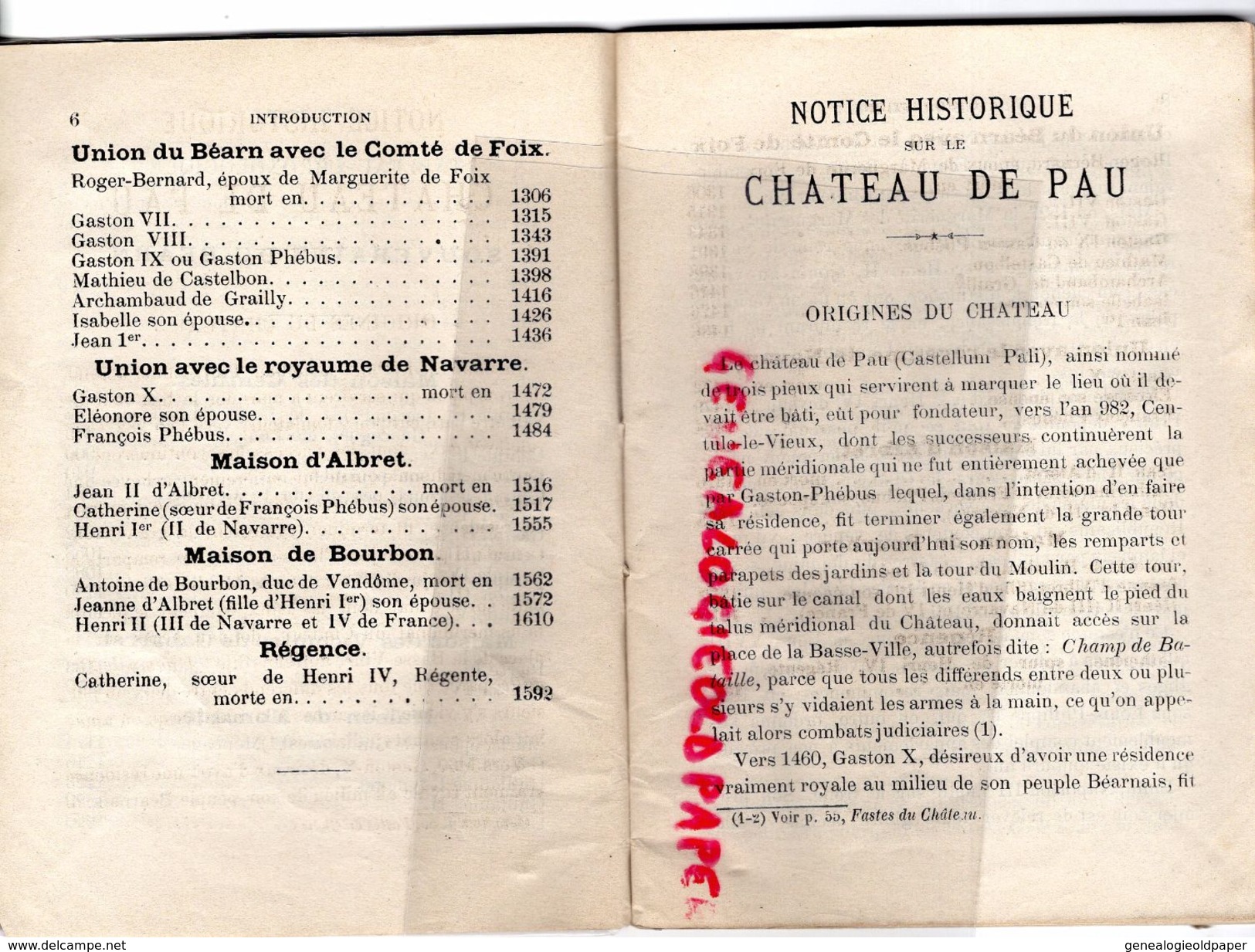 64- RARE NOTICE HISTORIQUE CHATEAU DE PAU-THEODORE CHASTANG REGISSEUR-IMPRIMERIE A. MENETIERE-1879 - Pays Basque