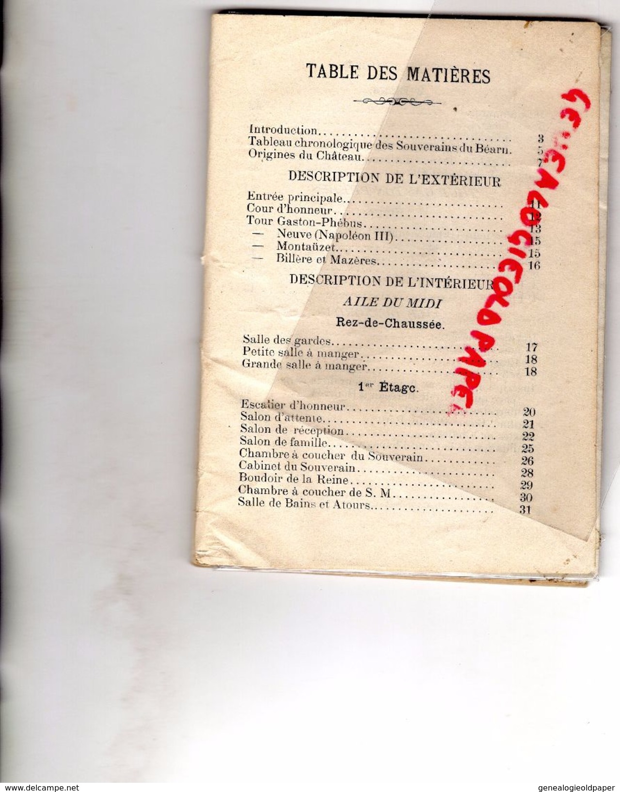 64- RARE NOTICE HISTORIQUE CHATEAU DE PAU-THEODORE CHASTANG REGISSEUR-IMPRIMERIE A. MENETIERE-1879