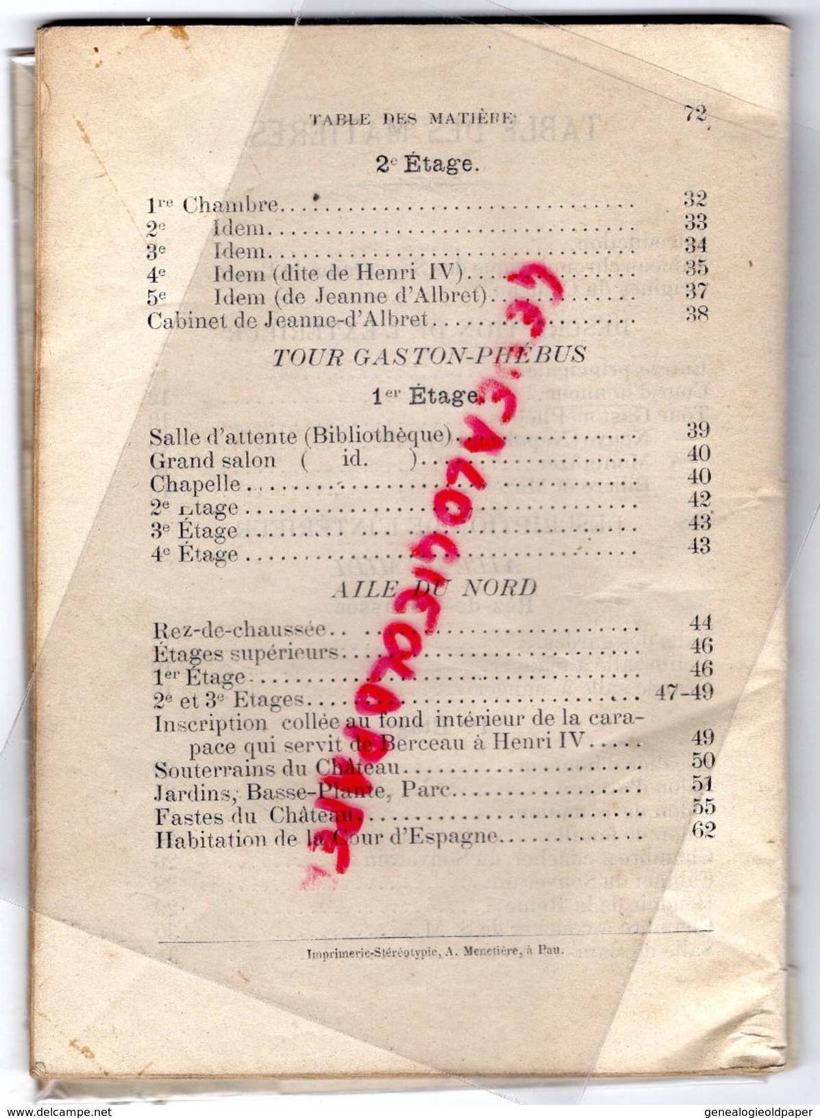 64- RARE NOTICE HISTORIQUE CHATEAU DE PAU-THEODORE CHASTANG REGISSEUR-IMPRIMERIE A. MENETIERE-1879