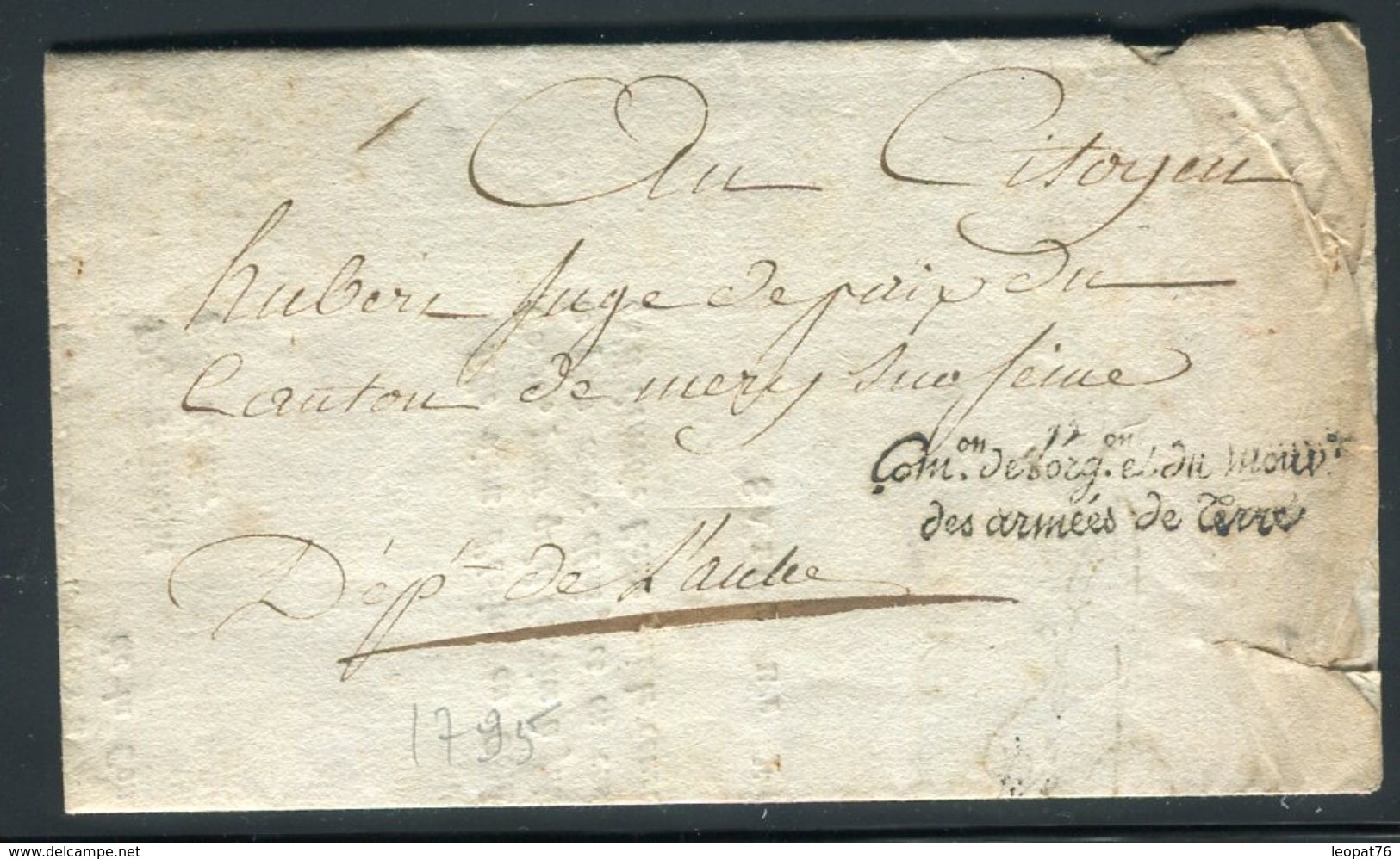 France - Lettre Avec Texte Administratif De Paris Pour Mery Sur Seine En 1795 , Griffe Com. Armées De Terre - Ref N 123 - 1801-1848: Vorläufer XIX