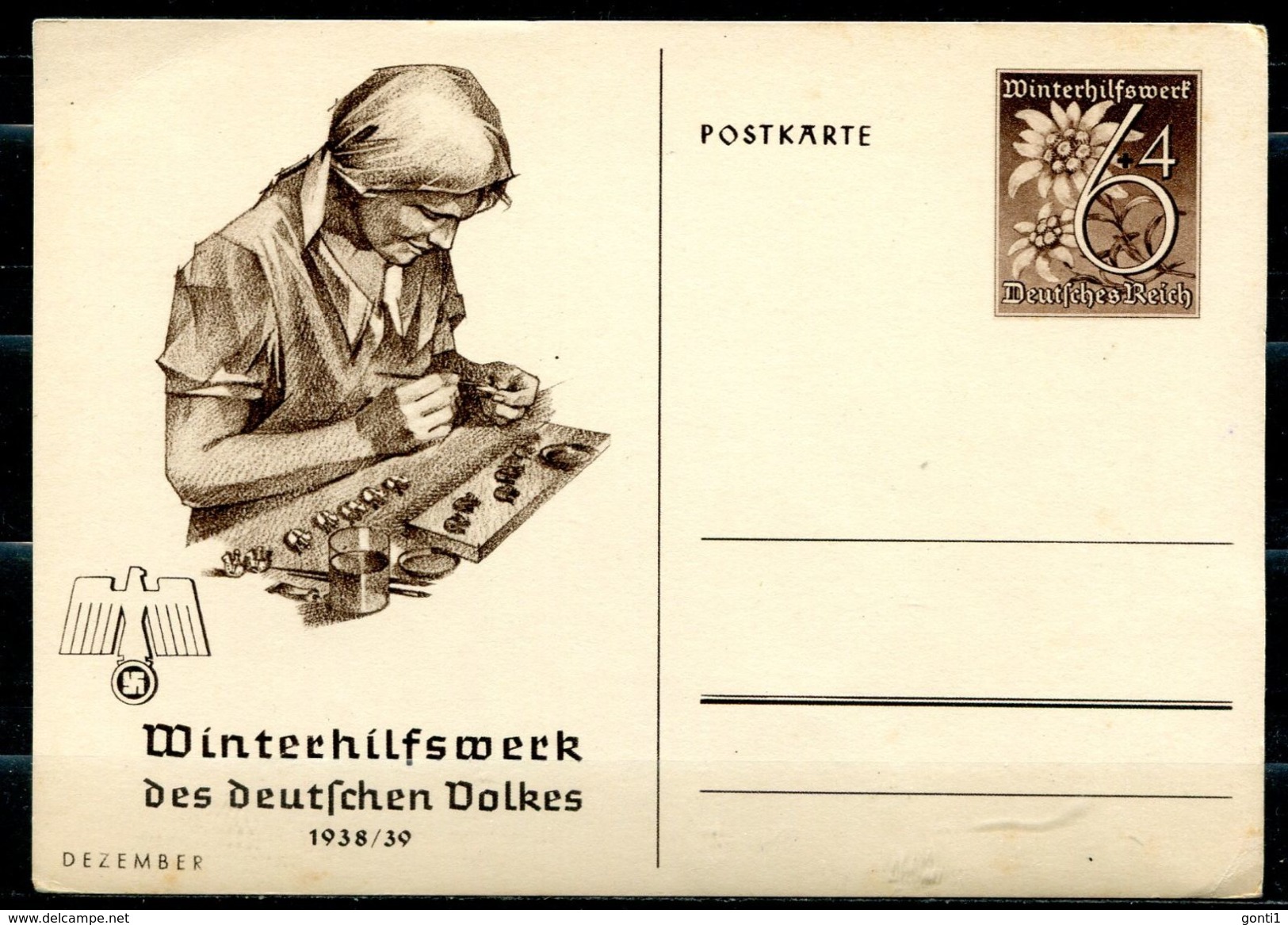 German Empires,DR 1938/39 GS WHW Mi.Nr.P274/03"Dezember,Arbeiterin " 1 GS Blanco - Autres & Non Classés