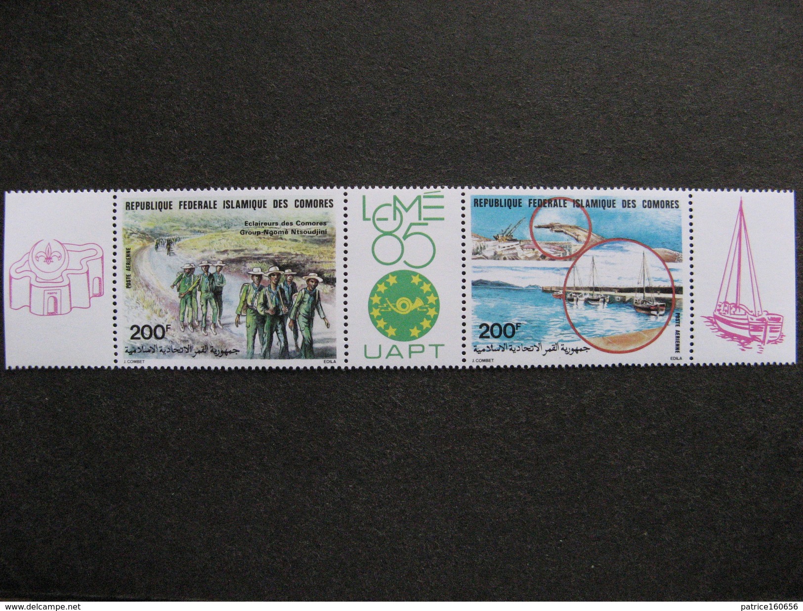 Comores: TB Triptyque PA N° 212 A, Neuf XX. Vignette LOME 85. - Comores (1975-...)