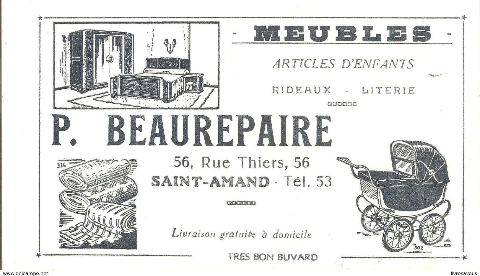 Buvard P.BEAUREPAIRE 56,Rue Thiers Saint Amand Meubles Articles D'enfants Rideaux Literie - M