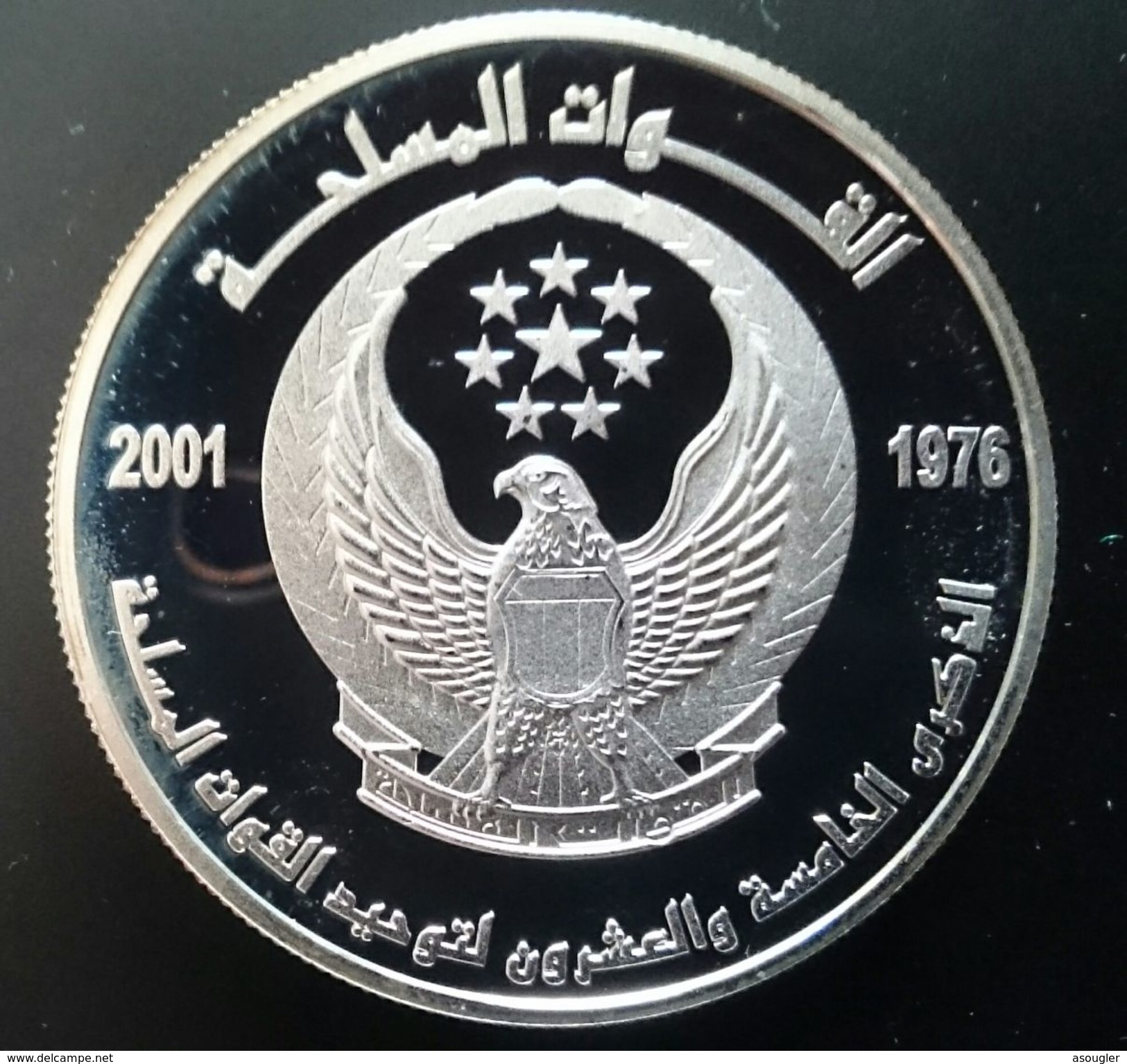 United Arab Emirates 50 DIRHAMS 2001 Silver Proof "25th Anniversary - Armed Forces Unificatio" (shipping Via Registered) - Ver. Arab. Emirate