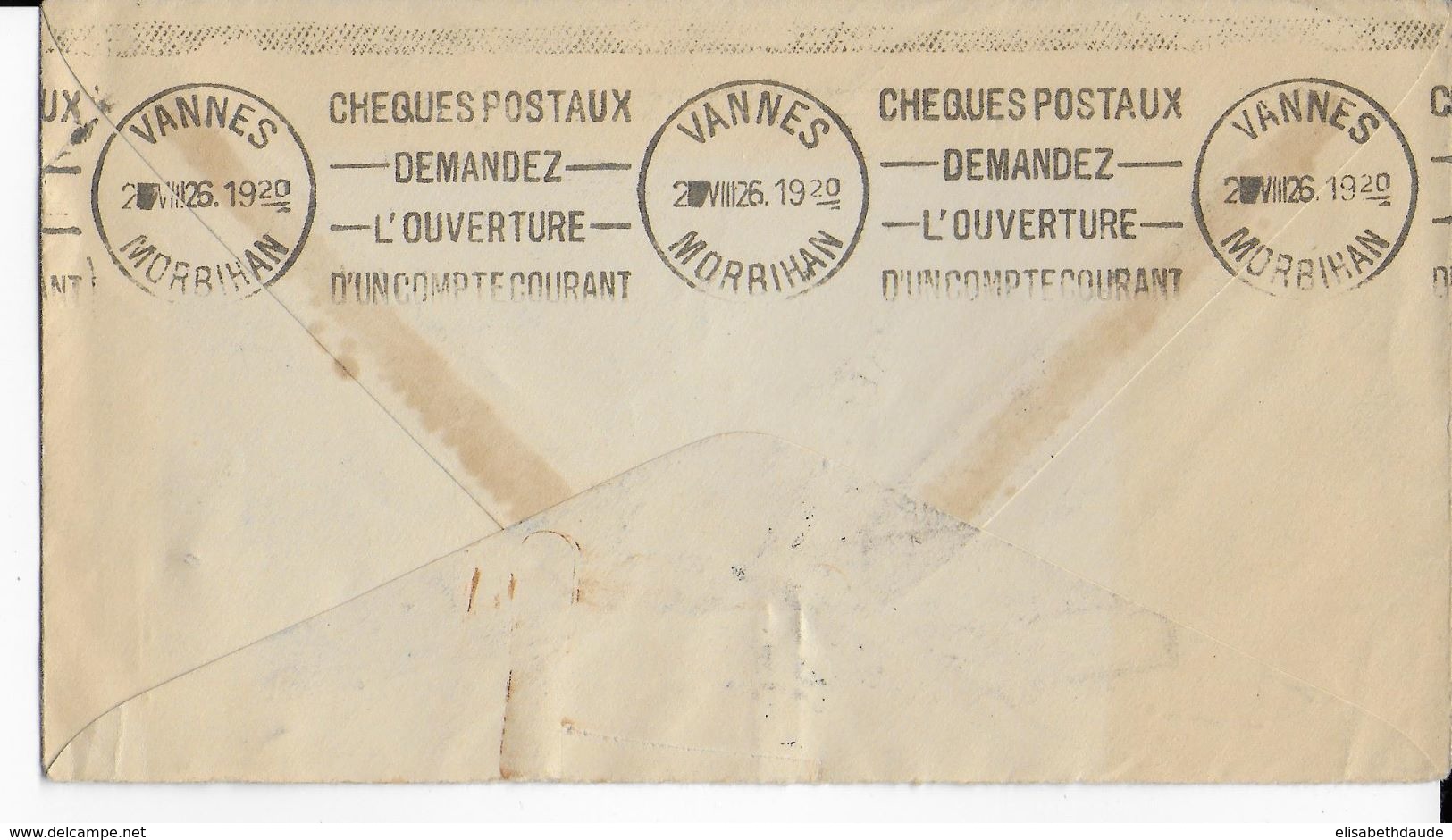 SPM - 1926 - ENVELOPPE Avec CACHET De PORT PAYE 0.30 => VANNES - Cartas & Documentos