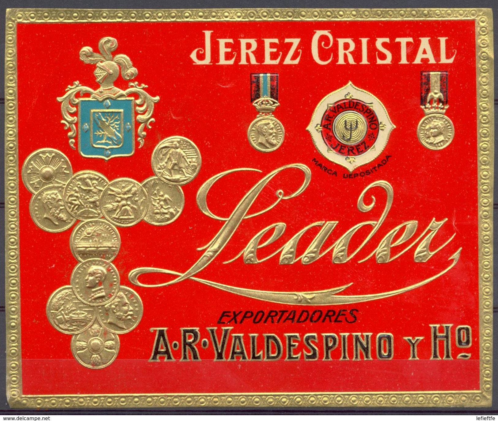 1436 - Espagne - Andalousie - Jerez Cristal - Leader - Exportadores - A.R. Valdespino Y Nº - Jerez - Etiquette Gaufrée - Autres & Non Classés