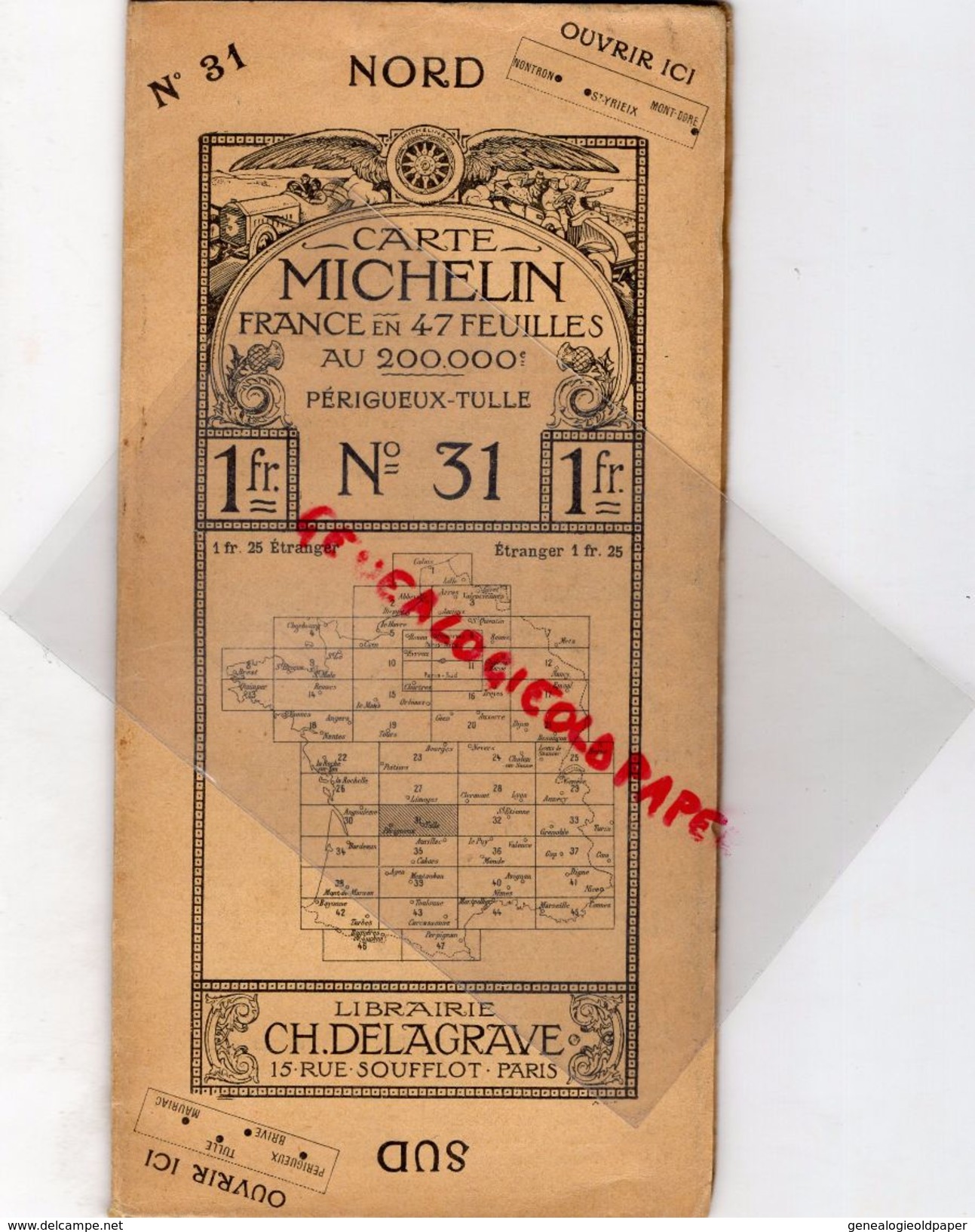 24-PERIGUEUX-19-TULLE-CARTE MICHELIN N° 31- LIBRAIRIE DELAGRAVE -NONTRON-GLANGES-ST YRIEIX-USSEL-HAUTEFORT-BRIVE-MAURIAC - Cartes Routières