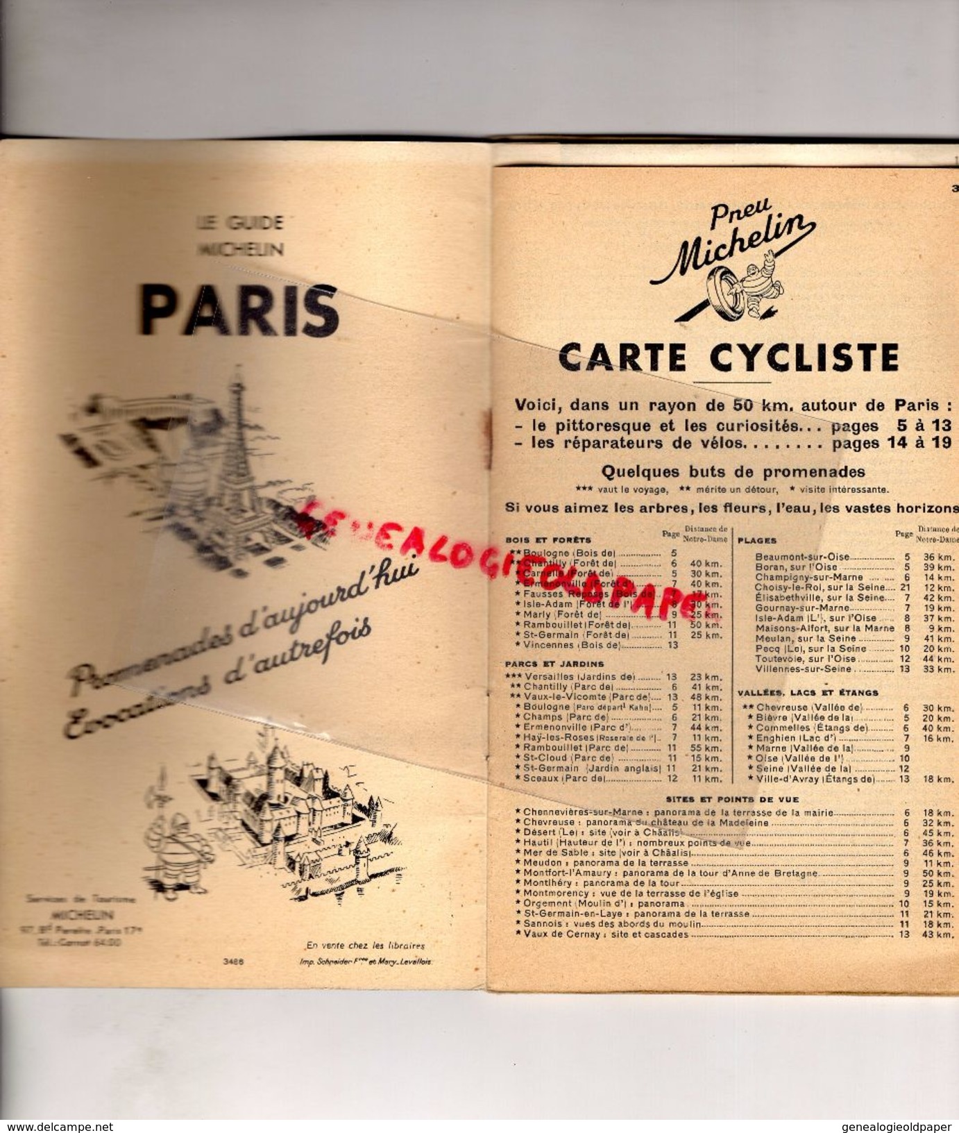 75 - PARIS -CARTE CYCLISTE -CYCLISME- MICHELIN -RARE 1948-MNTES-MEULAN-PONTOISE-GONESSE-MEAUX-SENLIS-LUZARCHES-ISLE ADAM - Wegenkaarten