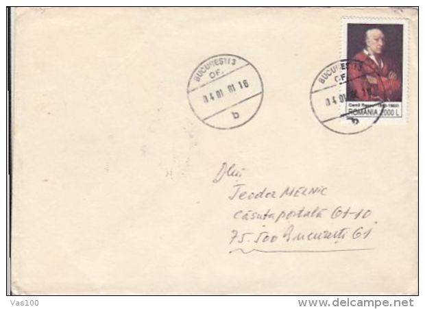 CAMIL RESSU SELF PORTRAIT, STAMPS ON COVER, 2001, ROMANIA - Lettres & Documents