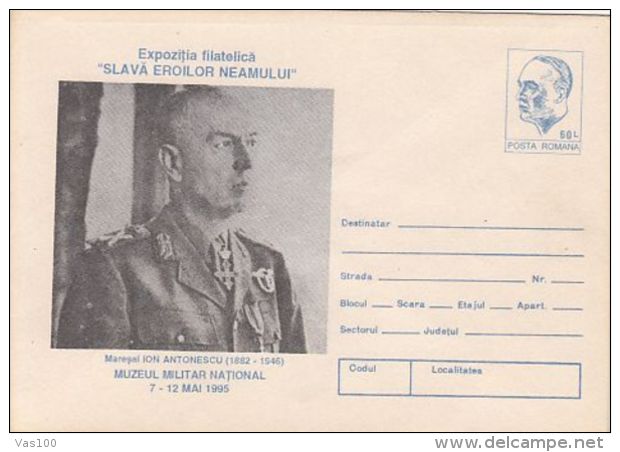 MILITARIA, MARSHAL ION ANTONESCU, COVER STATIONERY, ENTIER POSTAL, 1995, ROMANIA - Militaria