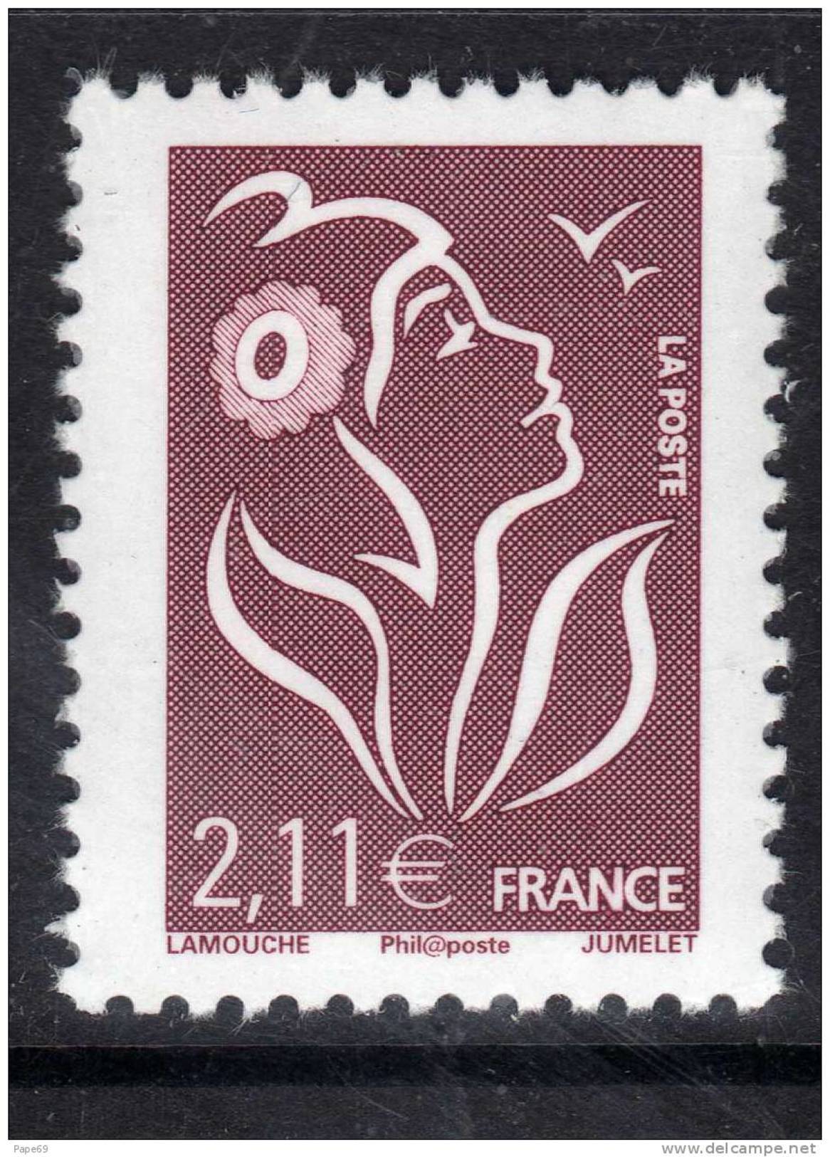 France N° 3972a XX Type Marianne De Lamouche : 2. 11 € Brun-prune Variété  Sans  Bande De Phosphore Signé Calves   TB - Unused Stamps