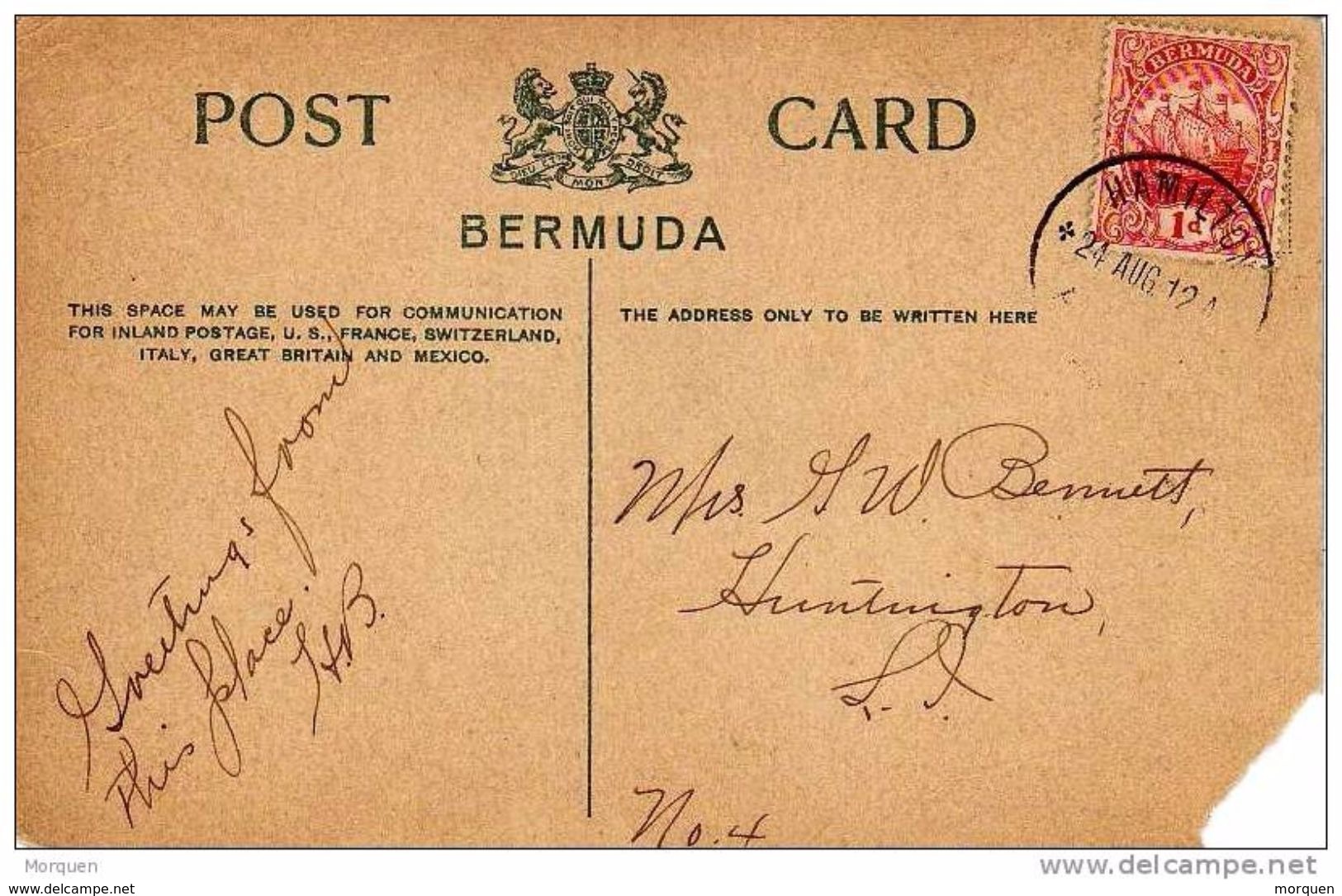 26210. Postal  HAMILTON (Bermuda) 1912. Ship, Barco - Bermudas