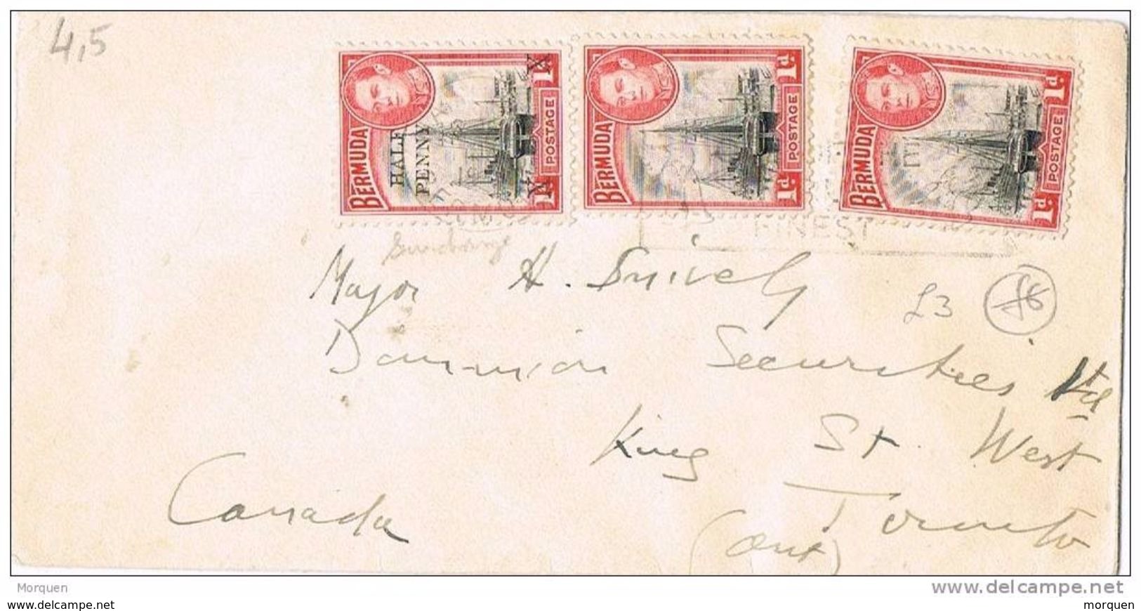 26212. Carta PAGET WEST (Bermudas) 1951 A Canada. Fechador De Hamilton - Bermuda