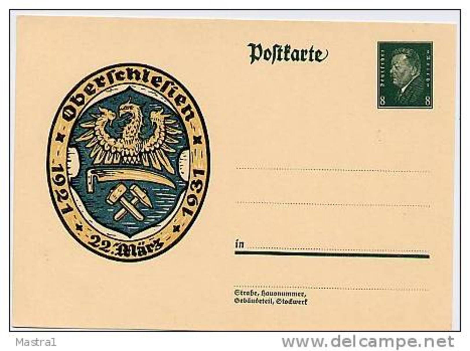 DR  P190 Sonder-Postkarte Volksabstimmung Oberschlesien 1931 - Postcards