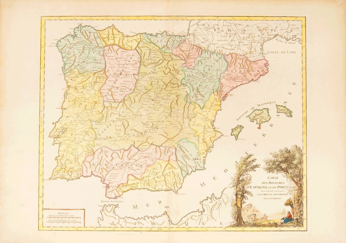 Bibliografía. 1750 CARTE DES ROYAUMES D'ESPAGNE ET DE PORTUGAL, Dans Les Quelles Sont Tracées Les Routes Des Postes. Gil - Autres & Non Classés