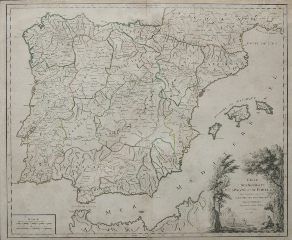 Bibliografía. 1757 Mapa De Rutas Postales LES ROUTES DES POSTES D'ESPAGNE ET DE PORTUGAL. París, 1757. Robert De Vaugond - Sonstige & Ohne Zuordnung