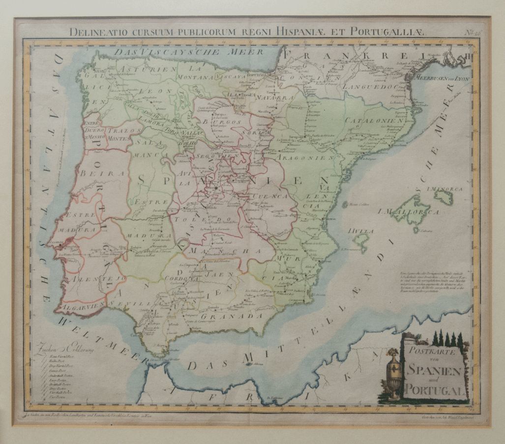 Bibliografía. 1799 Mapa De Las Rutas Postales En La Península Ibérica POSTKARTE SPANIEN PORTUGAL (grabado Coloreado). Vi - Sonstige & Ohne Zuordnung